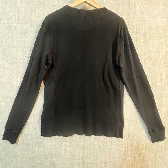 (Medium) Mens Levi's Black Waffle Knit T Shirt Logo Long Sleeve Graphic SpellOut - Picture 5 of 7